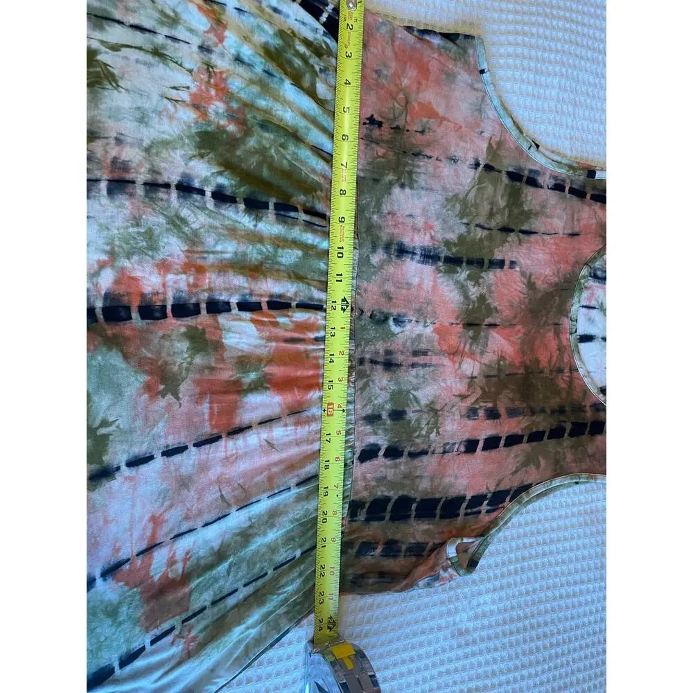 Coin 1804 Boho Tie Dye Orange & Green Sleeveless Relaxed Fit Peplum Top Size 2X
